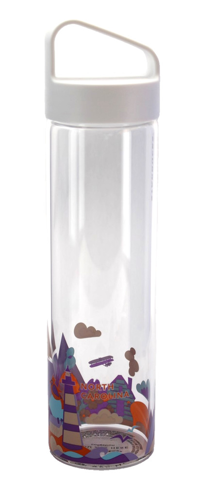 Starbucks You Are Here Collection North Carolina Glass Water Bottle 18.5oz w/Lid
