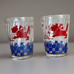 VTG Scottie Dog Glass Red&Blue 8 oz. Drink Cup Tumbler Set