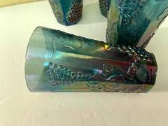 Vintage Indiana Glass Harvest Grape Carnival Iridescent BLUE Tumblers Set of 4