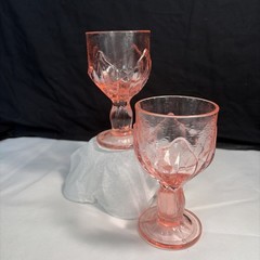 Pair (2) Vintage Franciscan Cabaret Pink Wine Goblets Lotus Flower. 1975-79
