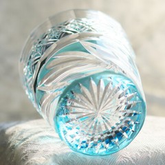 Hand Cut To Clear 200ml Sky Blue Old Fashioned Highball Whiskey Glasses Gift Box