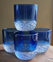 Godinger Shannon Crystal York Blue Accent Glasses W/ Clear Faceted Bottom