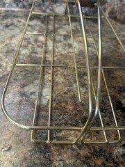 Set of 8 Vintage MCM Harvest Gold Low Ball Glasses w/Goldtone Metal & Wood Caddy
