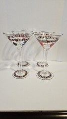 4 Poker Martini Glasses Heart Club Spade Diamond Playing Card Suits Handpainted