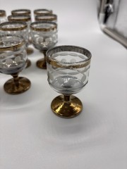 Vintage Culver Pisa Gold Footed Shot Glasses Set of 12 MCM 22K Liquor Barware