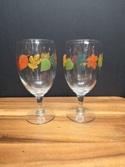 Libbey Fall Autumn Leaves 7″ Stem Water Wine Goblets Set Of 2
