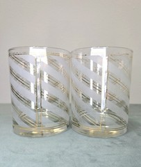 Vintage Culver LOWBALL glasses pair 22k GOLD Diamond Swirl