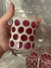 ❤️4 Libbey Concord Cranberry Coin Dot Sugar Frosted 12oz Drinking Glasses