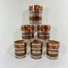 Set of 6 Georges Briard Tortoise Gold Double Old Fashion Glasses 14 oz 4 1/4″