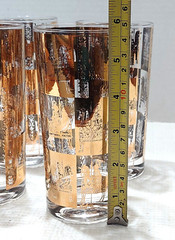 Culver 22K Gold High Ball Barware Glasses (Set 4) Knights Horse Signed MCM Vtg