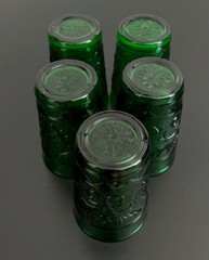 Set of 5 Vintage Anchor Hocking Sandwich Green Glass Flat Juice Tumblers 3.5″