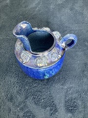 Antique Late 1800s Delicate Blue Drip Glaze Ceramic Pitcher