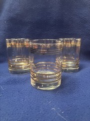 Qty 3 – Vintage MCM Double Old Fashion Glasses W/ Gold Horizontal Pin-striping