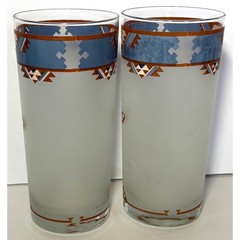 2 Vintage Noritake Blue Adobe 12 oz Glassware Tumblers Southwest Native American