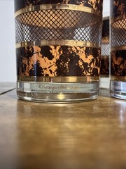 4 Georges Briard Brown Faux Marble Gold Bands Mid Century Double Old Fashion
