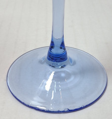 Vintage Champagne Flutes Etched Glass Clear w/Long Blue Stem 11 1/2″ Pair of 2