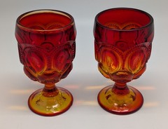 Lot of 2 VTG LE Smith Moon and Stars Amberina Glass Stemmed Wine Goblet 6″