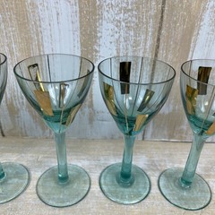 Set of 6 MCM Hungarian Blown Glass Cordial Glasses Turquoise & w/ Gold Striped
