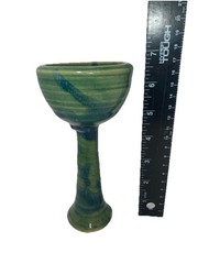 Vintage Pottery Drip Glaze Stoneware Wine Goblet Chalice