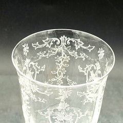 Fostoria Navarre Clear Footed Tumbler 5 3/8″ 10oz Etched Flowers Excellent
