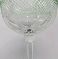 Signed Moser Green To Clear Hock Wine 7 3/4 In. Intaglio & Cut Glass 19th C.