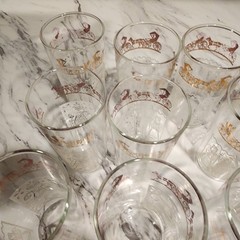 Vintage Anchor Hocking Amish Butterprint Drinking Glasses Set Of 12 Gold Accents