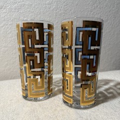 2 x Culver Georges Briard 22k Gold Greek Key Tumbler Drinks Glasses MCM Vintage