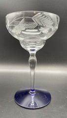 Louie Weston Wine Champagne Sherbet Glass Cobalt Blue Optic Etched Depression