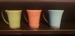 Vintage 3.5″ Set Of 3 Bauer Pottery Plainware Mug Cup Tumbler Metal Handles