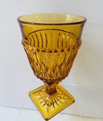 Vtg Amber Indiana Glass Mount Vernon 10oz Wine Juice Pedestal Goblet Square Base