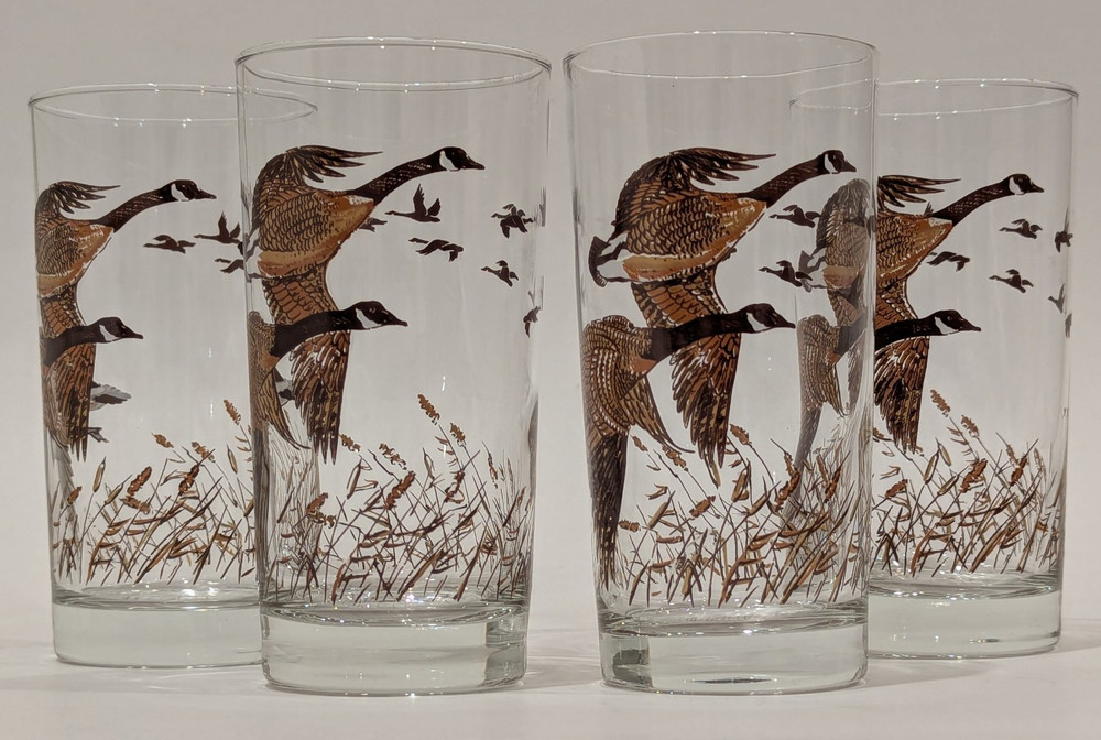 Set/4 Vintage LIBBEY Canadian Geese Flight Glasses Highball Whiskey 12 oz 5.5″T