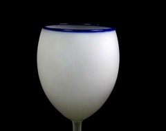 Scandinavian Satin Frosted Glass Blue Trim 16 Ounce 2 Pc 8 1/2″ Water Goblets
