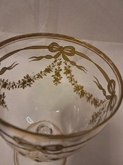 Bohemian Josephinenhutte Raised Gold Bow Beaded Floral Swag Glass Water Goblet A