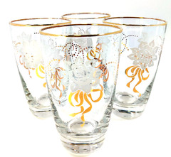 Vintage Libbey Glasses Rose Bow Design Gold Accents 4 *Marks, Gold Wear, Read!!!
