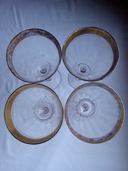 Set 4 ELEGANT TIFFIN Gold Encrusted Rambler Rose Optic WATER/WINE Goblets