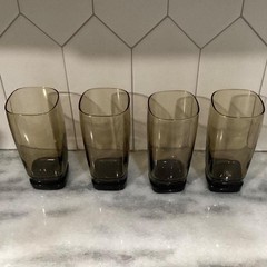 Libbey Carrington Tawny Smoke Highball Glasses, Set of 4, Square Bottom Tumblers