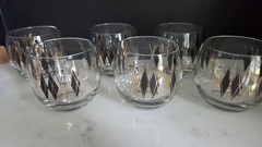 MCM Vintage Federal Harlequin Glasses Black Diamond Design, Set Of 6, Unchipped!