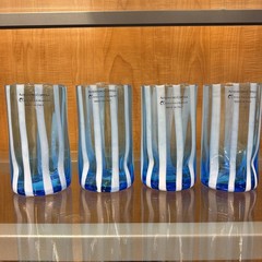 Alessandro Coppola Murano Italy Aqua White Art Glass Tumblers Set of 4
