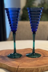 (2) Pier 1 Cobalt Blue Star Trek Deep Space Nine Ripple BeeHive Glasses