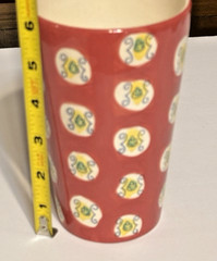 Lillian Vernon Hand Painted Floral Tumbler Mug Red Ceramic Thailand 12 oz