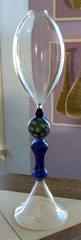 Hand Blown Clear Art Glass Goblet w/ Distinctive Cobalt Blue Stem (12.5″ tall)