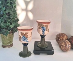 Vintage Henriksen»Cheryl Rosa» Ceramic Goblets;Wine/Water; Handpainted; Mint/EUC