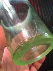 Opalescent Vaseline Glass Polka Dot Tumbler 1880s victorian 3-7/8″ tall Vintage