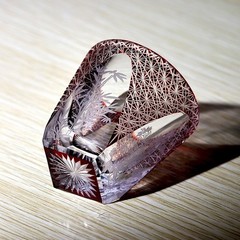 Lasering Chinese Style Hand Cut To Clear Red Sake/Shot Glass For Spirits 1oz