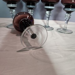 RARE Stryi Glass Factory USSR Amethyst Hand Painted Wine Glasses Set 5 1970