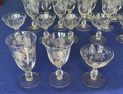 HEISEY-CRYSTAL -ETCHED ROSE -Ice Tea,Water Goblets/Wine,Tall Sherbet Glasses Set