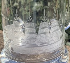 Vintage Toscany Clipper Glass Mugs Set of 3 Etched Ship Hand Blown Nautical