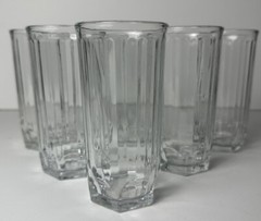 Vintage Crisa Ribbed Striped Juice Glass Hexagonal Bottom Set of 6