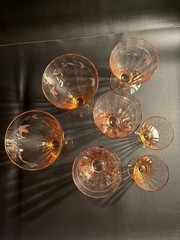 Vintage Pink Tiffin Franciscan 7 Water Juice And Parfait Glasses Etched
