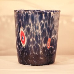 2 CC Zecchino Murano Italy confetti milifiori indented glasses pair navy red